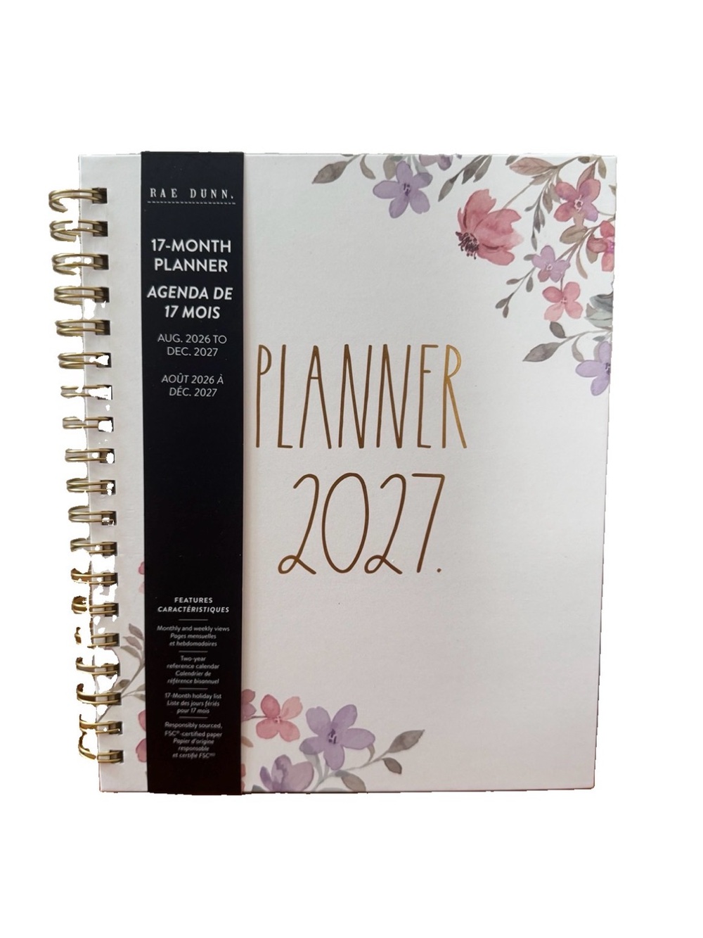 Rae Dunn 2027 PLANNER Hard Cover Spiral 17 months Planner Floral 10x8”